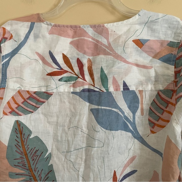 Cynthia Rowley Floral Linen Tunic Top Shirt 1X Roll-tab Sleeve Tropical Vacation - Picture 13 of 13